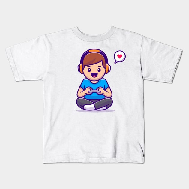 Cute Boy Playing Game Kids T-Shirt by Catalyst Labs